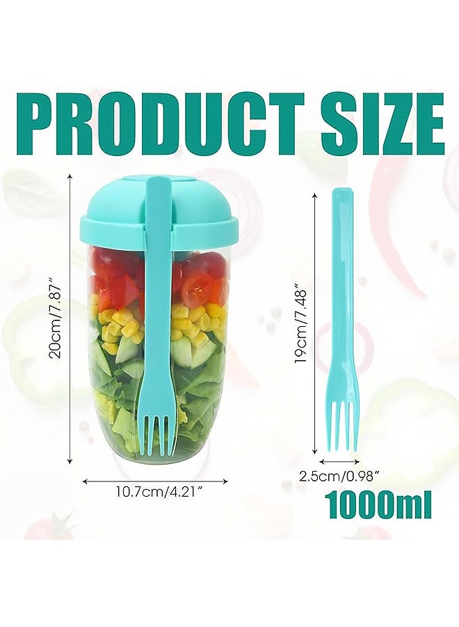 كوب خلط السلطة للغداء - كوب سلطة طازجة محمول، حافظ على لياقتك البدنية، حافظ على صلصة الطعام، حامل برطمان للخضراوات والفواكه لوجبة غداء سريعة، علب خضراء مع غطاء وشوكة - Image 2